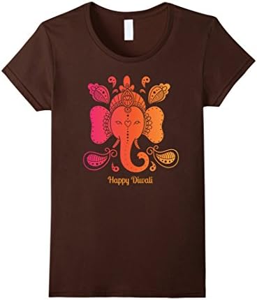 Women's Happy Diwali Shirt: Funny Elephant Hindu T-Shirt Medium Brown