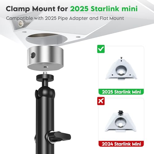 Soporte Mini Starlink, Montaje para Poste Starlink Mini para Casa Rodante | Para Starlink Mini y Mini X, Soporte Ajustable con Abrazadera y Adaptador de Aluminio para Techo y Escalera