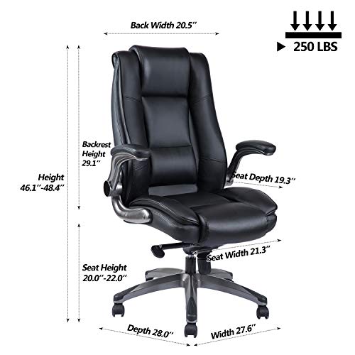 REFICCER Office Chair High Back Leather Executive Computer Desk Chair - Adjustable Tilt Angle and Flip-up Arms Swivel Chair Thick Padding for Comfort and Ergonomic Design for Lumbar Support, Black REFICCER Office Chair High Back Leather Executive Computer Desk Chair - Adjustable Tilt Angle and Flip-up Arms Swivel Chair Thick Padding for Comfort and Ergonomic Design for Lumbar Support, Black