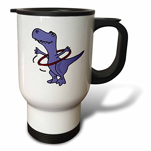 3dRose tm_195123_1 Funny Trex Dinosaur Playing with Hula Hoop Travel Mug, 14 oz, White