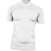 Red Plume Mens Compression Mock Turtleneck Short Sleeve Shirt High Neck Athletic Tops Football Run Pullover Sports Undershirt