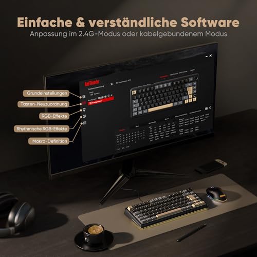 RedThunder K75 Wireless Mechanical Gaming Keyboard with German QWERTZ Layout 81 Keys, 3-Mode BT/2.4GHz/USB-C, RGB, 5-Layer Damping Structure, Hot-Swap, 4000mAh Battery, for Windows, Mac, Xbox