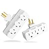 3 Outlet Swivel Wall Adapter, Grounded 180 Degree Electrical Plug Adapter, 3-Prong Outlet Tap, UL Listed, White, 2 PACK