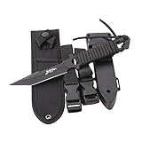 BOffer Scuba Diving Knife,Black Tactical Sharp Blade knives,Divers dive tool with 2 Types Sheaths,Sawing Edge and 2 Pairs Leg Straps,Best for Snorkeling,Hunting,Survival Rescue and Water Sports.