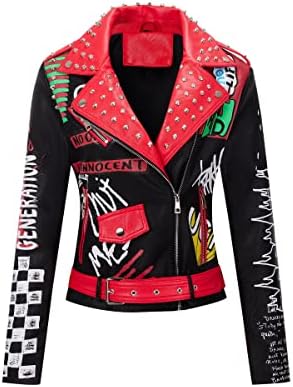 Genuine Sheepskin Leather Cropped Moto Rider Stripes Fashionable