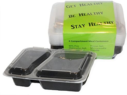 2 Compartment Meal Prep Containers Bento Lunch Boxes Portion Control Microwave Freezer Dishwasher Safe Reusable Stackable 100% Food Safe BPA Free 10-Pack (30 OZ)