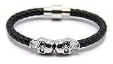 Censtusllery Punk Alloy Double Skull Cuffs Magnet Buckle Bracelet Bangle With Leather