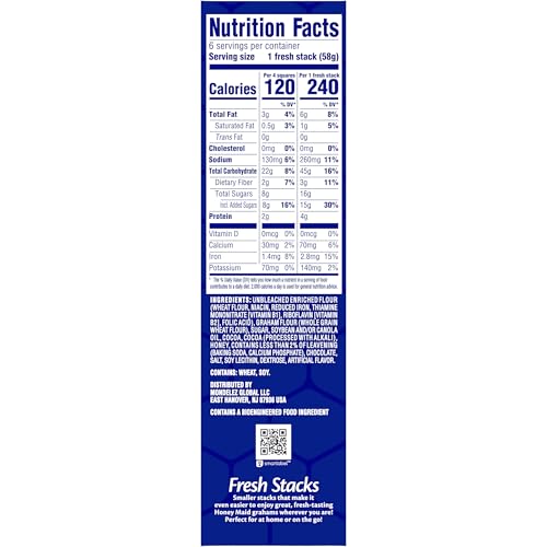 HONEY MAID FRESH STACKS CHOCOLATE GRAHAM CRACKERS, TRAVEL SNACKS, 12.2 OZ (6 MULTI SNACK PACKS)