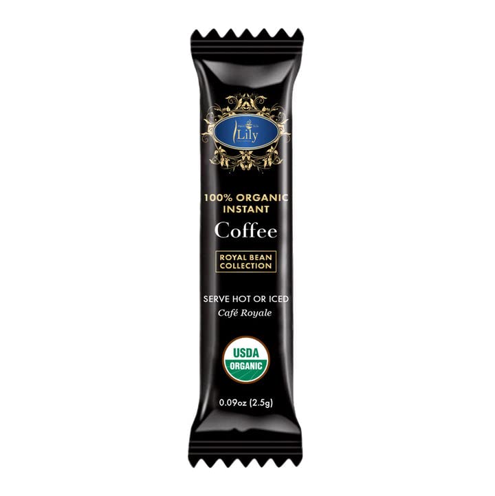 Lily USDA Organic Instant Black Coffee, 15 Singles, Premium Arabica