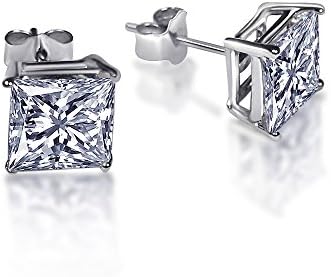 Princess Cut CZ Square 925 Sterling Silver Cubic Zirconia Stud Earrings (sterling-silver, 4 carats)
