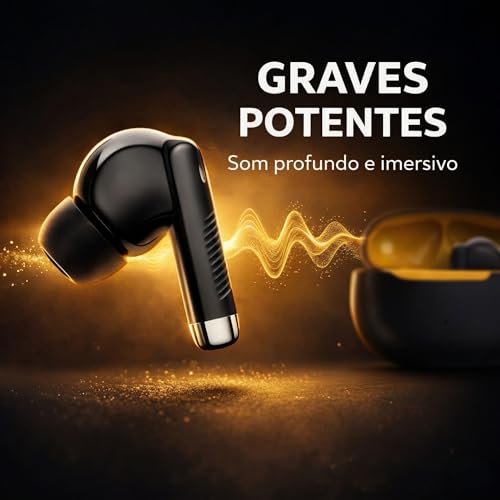 Fone de Ouvido Bluetooth 5.4 TWS Preto Sem Fio com Microfone, Controle Touch, Estojo Carregador USB-C, Até 16h com Estojo, Encaixe Intra-Auricular com Redução de Ruído, Android e iPhone