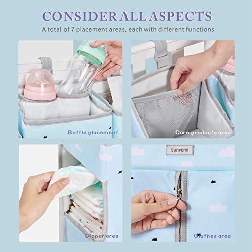 SUNVENO 3in1 Detachable Changing Table Diaper Organizer, Crib Hanging