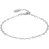 Vanbelle Sterling Silver Jewelry - Rhodium Plated 925 Stamp - Interlinked Open Heart Anklet - Stylish Beautifully Designed for Women - 9" Long + 1" Extender