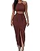 HUUSA Women's Two Piece Skirt Set Sexy Maxi Dress for Women Date Night Sleeveless Round Neck High Split Pleated Knit Formal Long Dress Date Red M