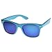 zeroUV Retro Bright Horn Rimmed Sunglasses with Colorful Mirrored Lenses - UV400 (Blue)