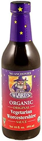 The Wizard's Organic Vegan Worcestershire Sauce 10oz Fat Free Crafted From The Finest Organic Brews &amp; Seasonings Great for Veggie Burgers &amp; Bloody Mary w/ Apple Cider Vinegar Frustration Free Pkg