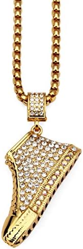 AlwaysBling Hip Hop Fashion Gold Plated Large Crystals Sneaker Pendent Necklace