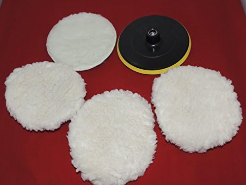 5) 7" POLISHING BONNET SET 7" WHEEL PAD & 3 WOOL BONNETS VELCRO ATTACHMENT NEW