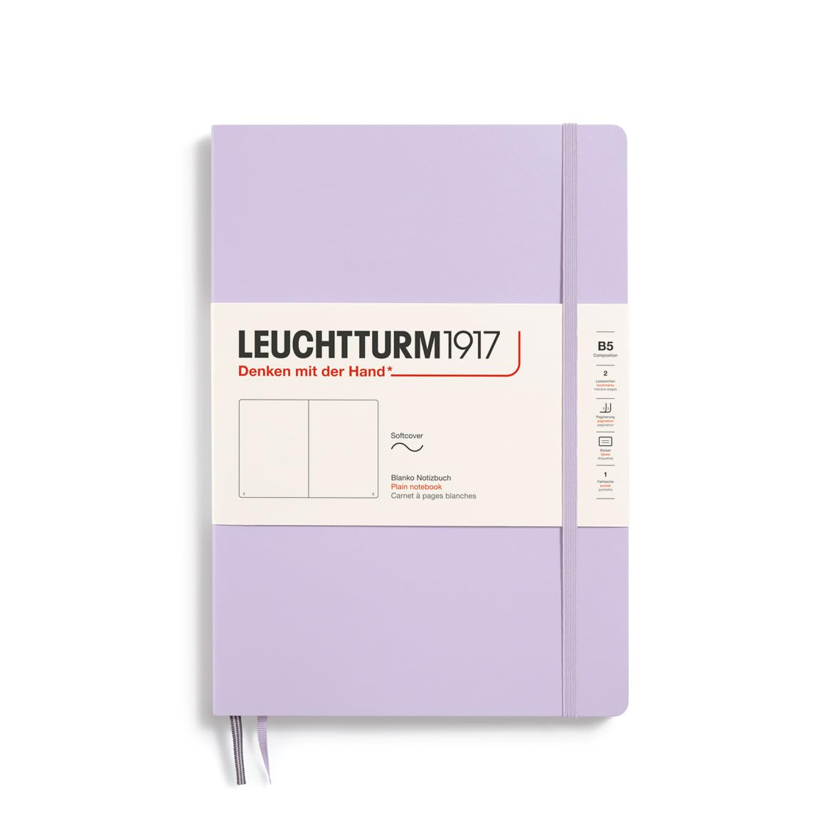 LEUCHTTURM1917 368152 Notebook Composition (B5), Softcover, 123 Numbered Pages, Lilac, Plain