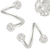 16g 16 gauge (1.2mm), 5/16 Inches 8mm long - surgical steel eyebrow lip bars ear tragus Twist earring rings spiral Barbells with Clear Swarovski Crystal Ferido balls APSD - Pierced Jewelry Body Piercing Jewellery- Set of 2