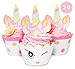 Unicorn Glitter Cupcake Toppers + Wrappers - Set of 24 by Just For Fun Shop | Girls Birthday Party Supplies - Rainbow and Gold Glitter Decorations | Cute favors for Baby Shower