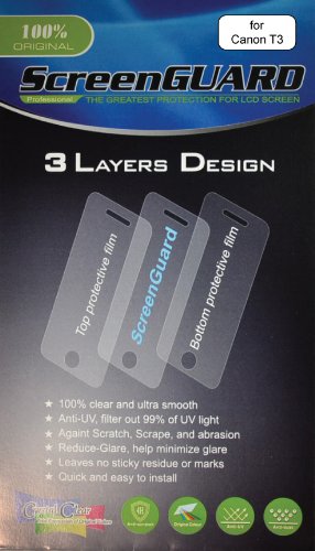 3x Canon EOS Rebel T3 Digital Camera Premium Clear LCD Screen Protector Cover Guard Shield Film Kit, No cutting is required! Perfect fit with satisfaction guaranteed!