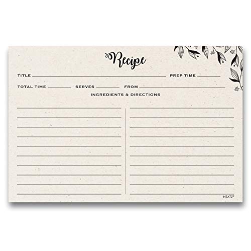 Spacious Recipe Cards - 50 count, 4x6" Double Sided. Thick Card Stock. Perfect for Recipe Box & Recipe Binder. Minimal Floral Kraft-Like Design