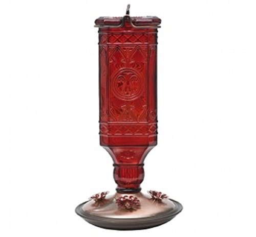 Perky-pet 8116-2 Square Antique Bottle Glass Hummingbird Feeder, Antique Red (Pack of 2)