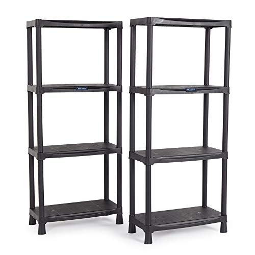 VonHaus 4 Tier Garage Shelving Unit (Pack of 2) Black Plastic