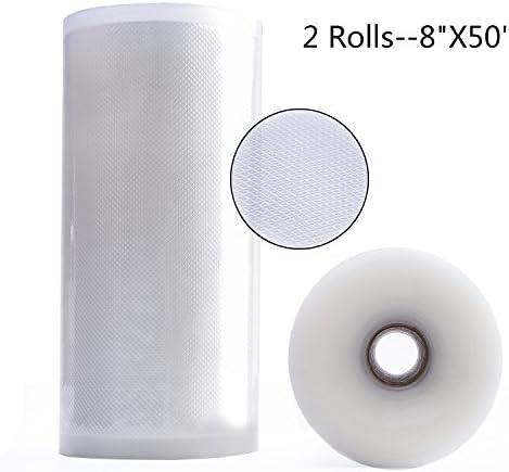 Vacuum Sealer Bags(2-Pack) for Food Storage, 8"X50'JIAY Heavy Duty Embossed Bag Rolls for FoodSaver and Sous Vide
