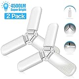 Garage Light 2 Pack Deformable Garage Light 4500LM Triple Glow LED Garage Light 45W Garage Door Opener Light Bulb 6500K LED Three Leaf Garage Light(2-in-1 Pack)