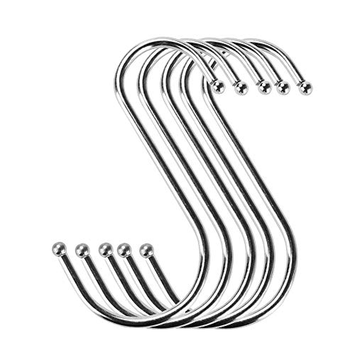 Multi-Functional Stainless Steel Metal S Hooks,Kitchen Pot Pan Hanger Clothes Storage Rack Fits Utensil Organizer Rack Hanger 5Pcs (Silver)