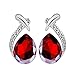 Start New Women Crystal Pendant Silver Plated Chain Necklace Stud Earring Jewelry Set (Red)