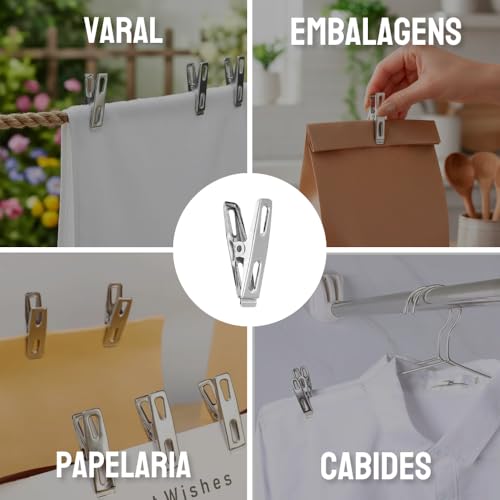 Kit 40 Prendedores de Roupa em Aço Inox Resistente - Pregador de Roupa Inox para Varal, Embalagens, Papelaria - Kit Prendedores Premium Duráveis, Fortes e Resistentes ao Sol e Vento - Amel (40)