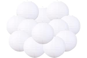 FOCLOVER Chinese Style Paper Lanterns, Set of 12, Suitable for Party Decoration (White, 12in)
