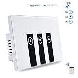 Smart Touch Light Switches Wi-Fi, BENLINK Remote Control Timing Function with Smartphone Compatible with Amazon Alexa and Google Home Glass Touch Panel Light Switches (3 Switches In 1 Gang Box)