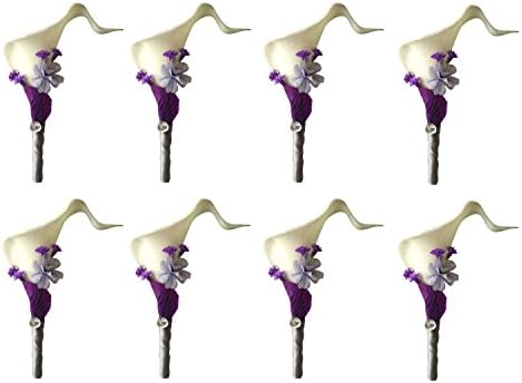 Angel Isabella Set of 8: Real Touch Calla Lily with Accents Wrapped with Gray/Silver Ribbon