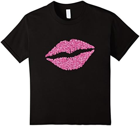 Kids Pink glitter lips kiss T shirt 8 Black