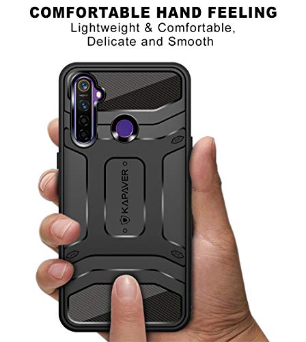 KAPAVER® Rugged Back Cover Case for Realme 5 Pro MIL-STD 810G Officially Drop Tested Solid Black Shock Proof Slim Armor