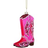 The Bridge Collection Pink Glitter Cowboy Boots Christmas Ornament - Western Cowgirl Boots with Glitter Flames & Faux Jewels Ornament for Country Girls