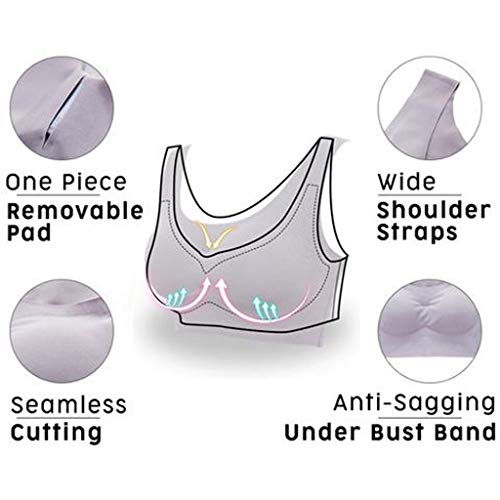 Sleep Bra for Women, Seamless Wireless Stretchy Sports Bra,V Neck Bra Padded Seamless Bralette Straps Sleeping Bra for Women Girls,Instant Cleavage Enhancer Clear Push-up Breast Pads (M, Coffee)