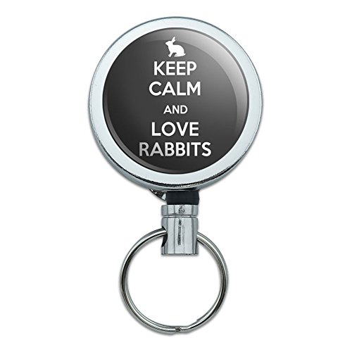 Metal Retractable Reel ID Badge Key Holder with Belt Clip Keep Calm and H-O - Love Rabbits