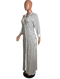 Vestido largo de mujer con solapa y botones, a rayas, con manga inscribible