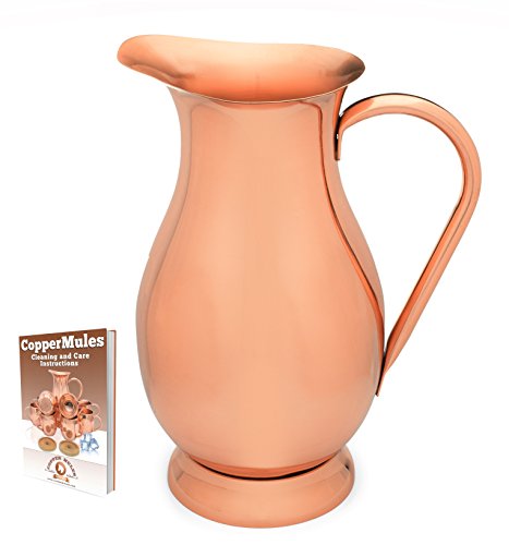 100% Pure Copper Pitcher (70oz -2 Liter) – Handcrafted Copper Water Jug – For Ayurveda Health – No Inside Liner - Bonus Ebook