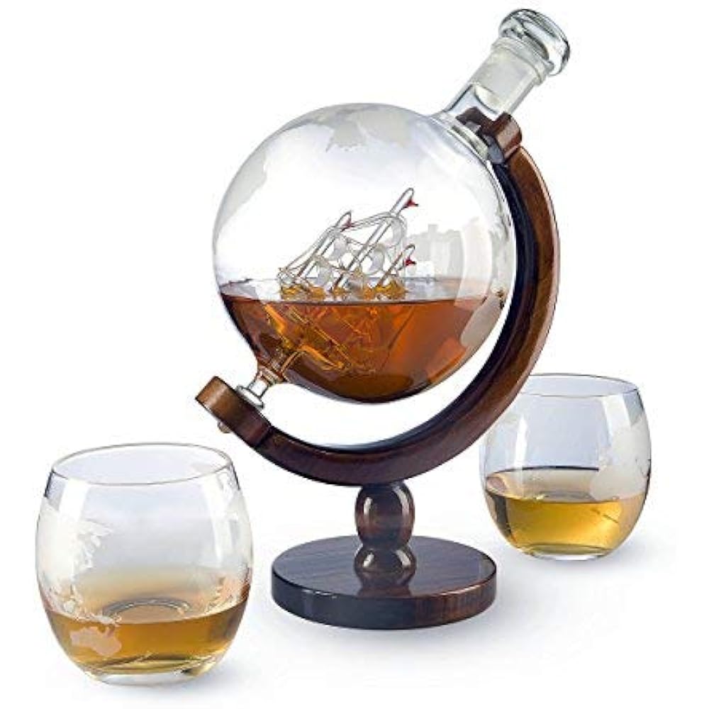 World Liquor Decanters Decanter With 2 Glasses Whiskey Globe For