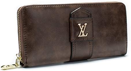 Wristlet Wallets for Womens Blocking Large Capacity Luxury Wax Genuine Leather Clutch Card Holder Organizer Ladies Purse RFID