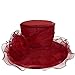 Women Kentucky Derby Church Dress Organza Hat Wide Brim Flat Hat (8 Colours) (Claret)