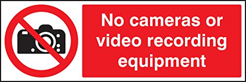 Caledonia Signs 23637G No Cameras Or Video Recording Equipment Sign, Self Adhesive Vinyl, 300 mm x 100 mm
