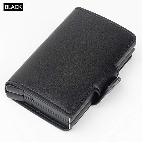 Water Hep Cash Box Metal Mini 2019 New Men Anti Credit Card Holder Fashion PU Leather with RFID Metal Case Automatic Money Purse Cash Clip Black