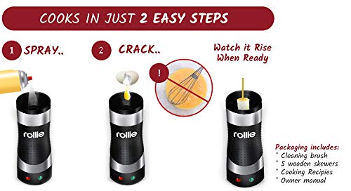Rollie Egg cooker Automatic Electric Vertical (Stainless steel) / Egg sandwich,Egg rolls, Omelets, Scrambled eggs, Breakfast egg maker. Free cleaning brush + 25 recipes - Thumbnail 5